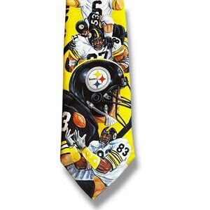 Pittsburgh Steelers Tie 1990 Ralph Marlin NFL Football Yellow Polyester Vintage